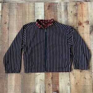 Vintage Women’s Reversible Navy Blue & Red Striped Geometric shaped Jacket